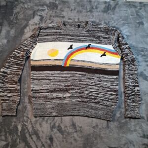 Vtg 70s  Donegal Style 3D Rainbow Birds Sun Sweater Unisex No Label READ!